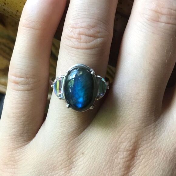 Natural Labradorite Mystic Topaz Sterling Silver Ring Size 7 - Picture 1 of 8